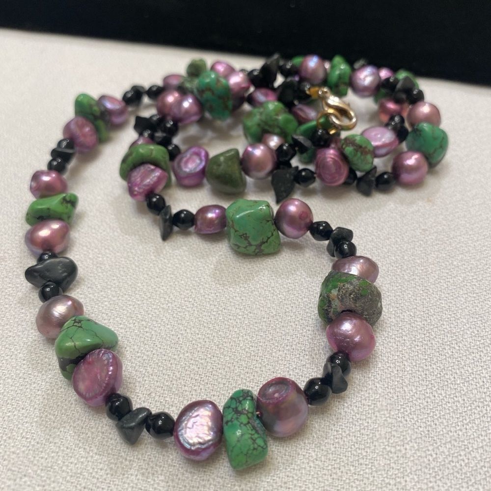 Vintage Turquoise Pearl And Black Onyx Necklace - Picture 10 of 12
